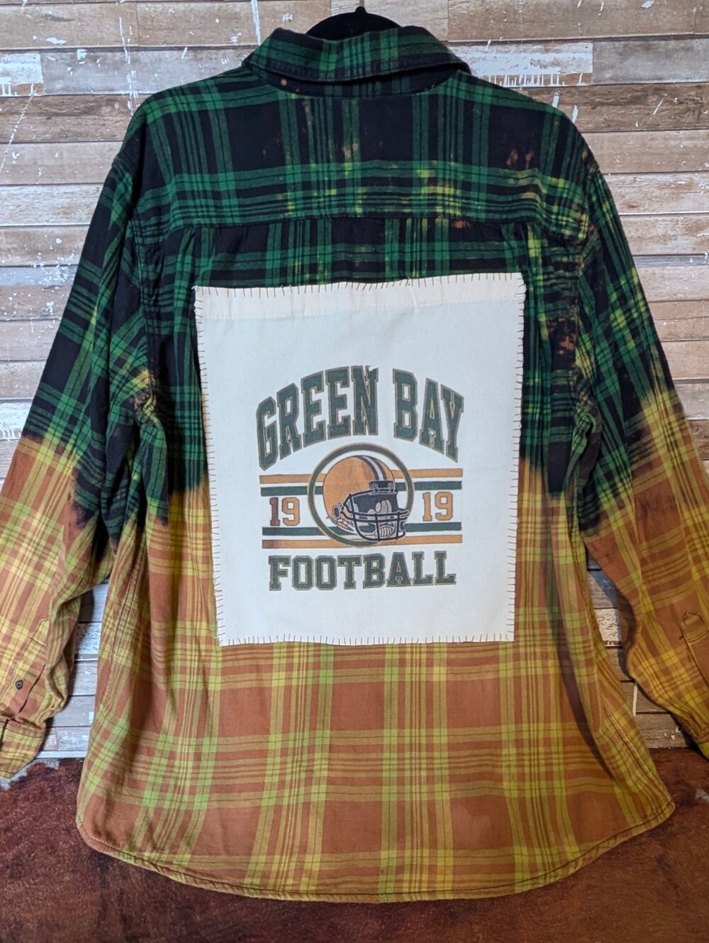 Green Bay Packers Upcycled Dip Dyed Bleached Flannel Shirt